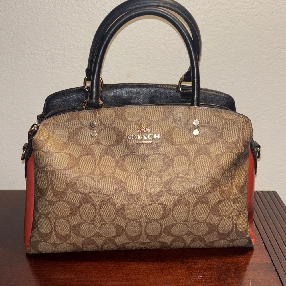 Coach Brown and Red Signature Satchel